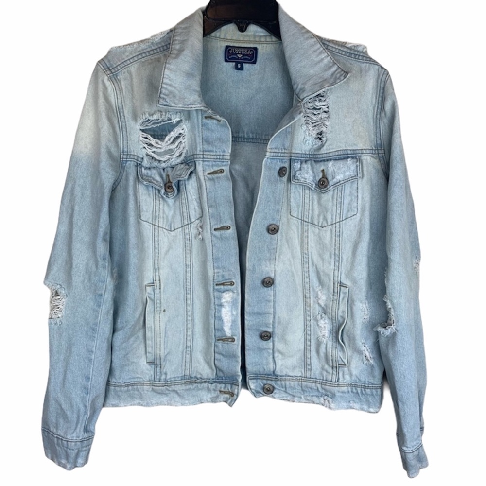 Just USA Light Distressed Denim Jacket Size Small